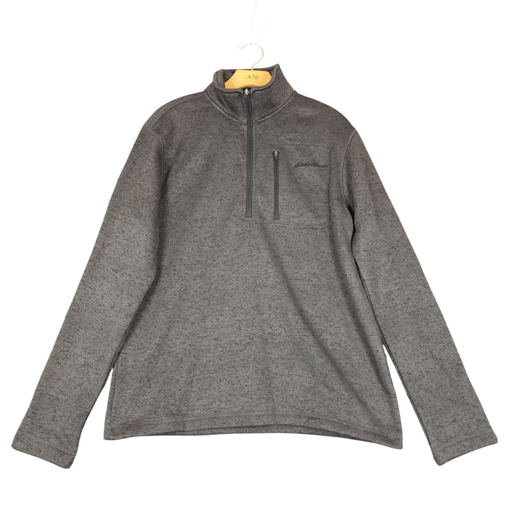 Eddie Bauer Mens Gray Heathered Fleece Quarter Zip Pullover Sweatshirt M/M